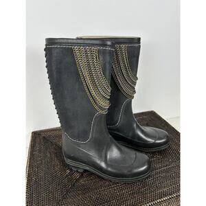 Trans-Parents Black Rubber Leather Boots Lace Chain ITALY Sz 37 Trentco Emo Goth